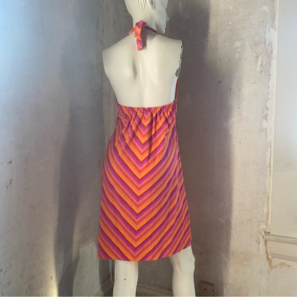 Halter Sequin Dress Orange Purple Peach Gold Tie - Picture 3 of 11